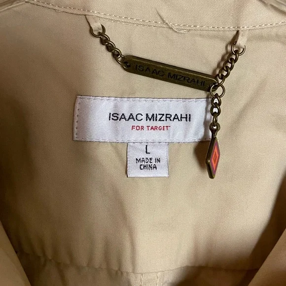 ISSAC MIZRAHI Khaki Button Down Utility Jacket 4 Button Pockets Women’s Size L - Picture 6 of 7